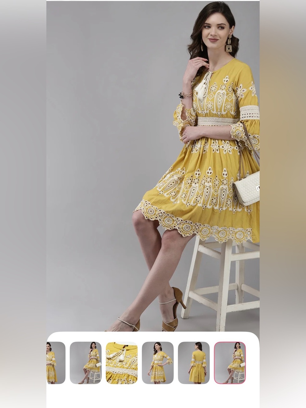 Yellow Embroidered Boho Dress